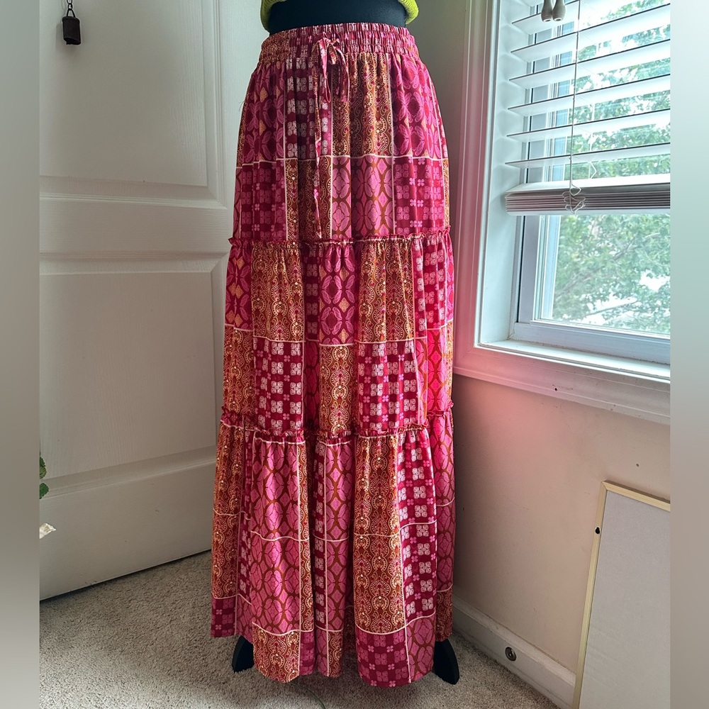 Source Unknown Vibrant Pink and Red Maxi Skirt